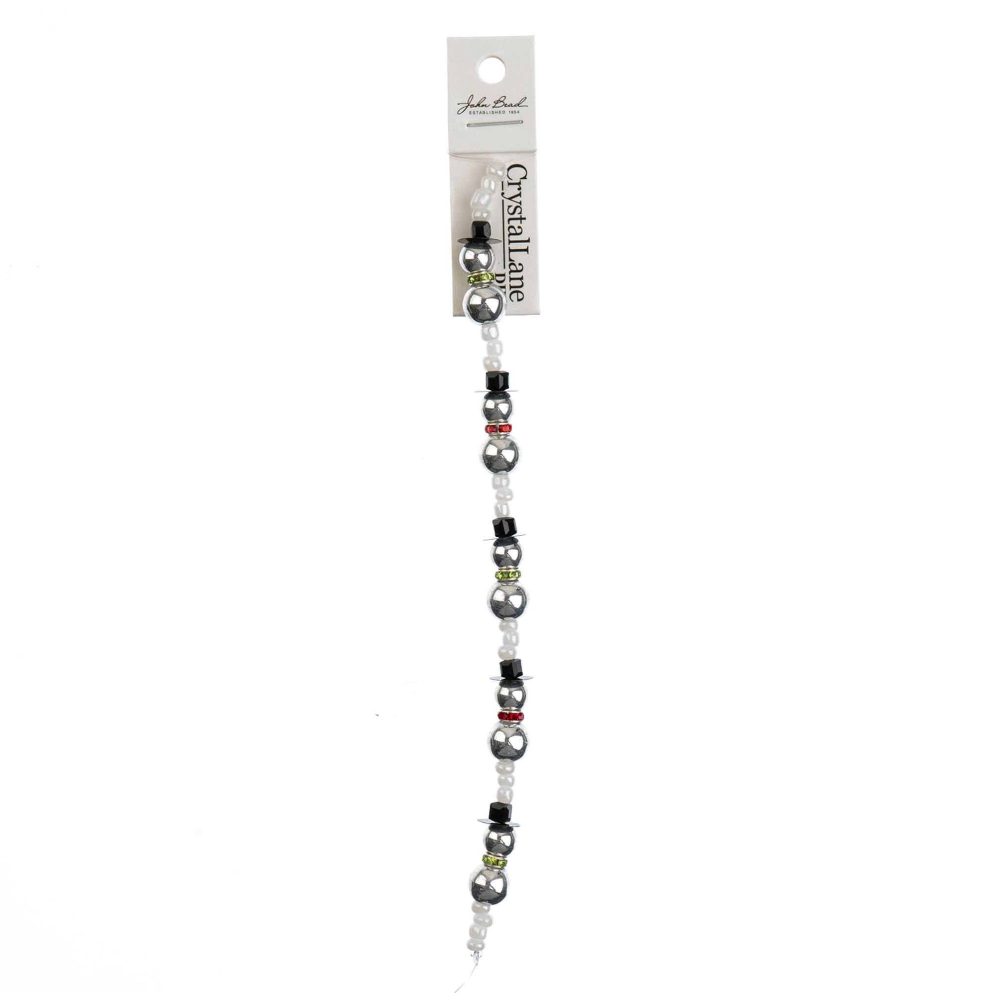 Crystal Lane DIY 7" Mixed Material Snowmen Stack Designer Holiday Christmas Bead Strand